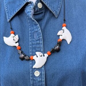 Halloween Ghost and Bat Necklace